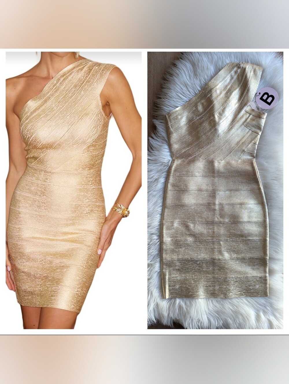 NWT Gold One Shoulder Bandage Bodycon Mini Dress Medium